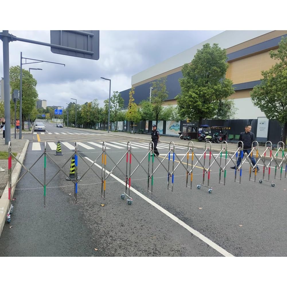 Expandable Stainless Steel Security Gate with Wheels - Foldable Mobile Traffic Control Barrier for Warehouses (1.5x5m) - Durable, Versatile & Easy to Install.