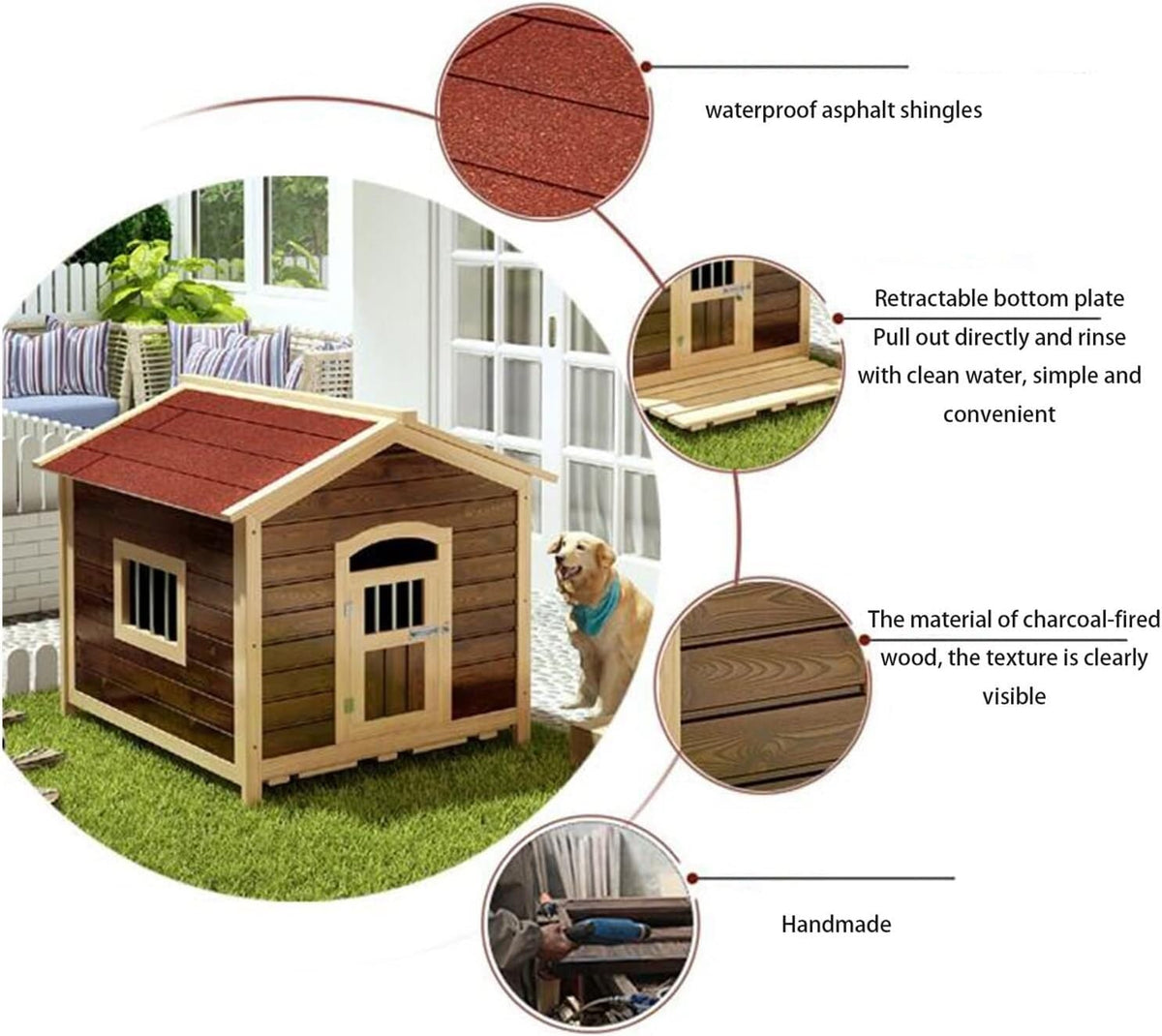 Wooden House Outdoor Cartoon Pet Cage Indoor Pet Supplies Small and Medium-Sized Storage Box Gift Pet House(Large)
