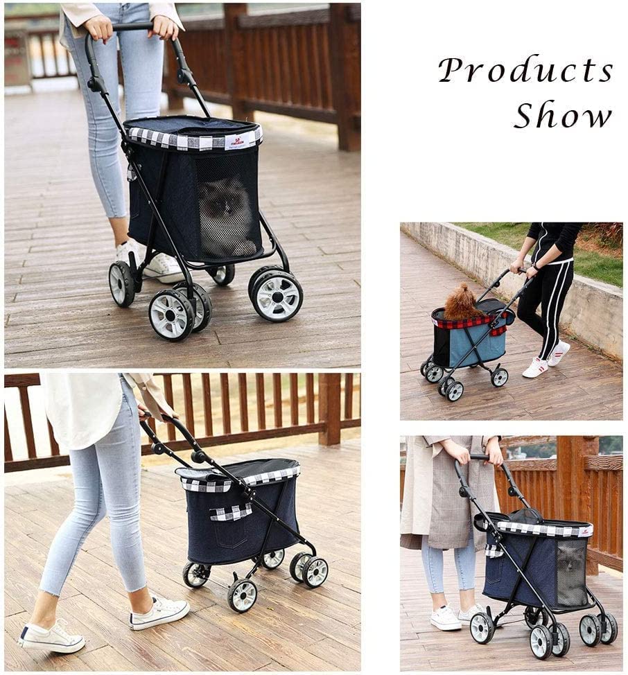Lightweight Dog Strollers for Small Dogs Prime Dog Stroller Buggy 360° Smooth Front Wheel (Black Blue) (Black Blue)