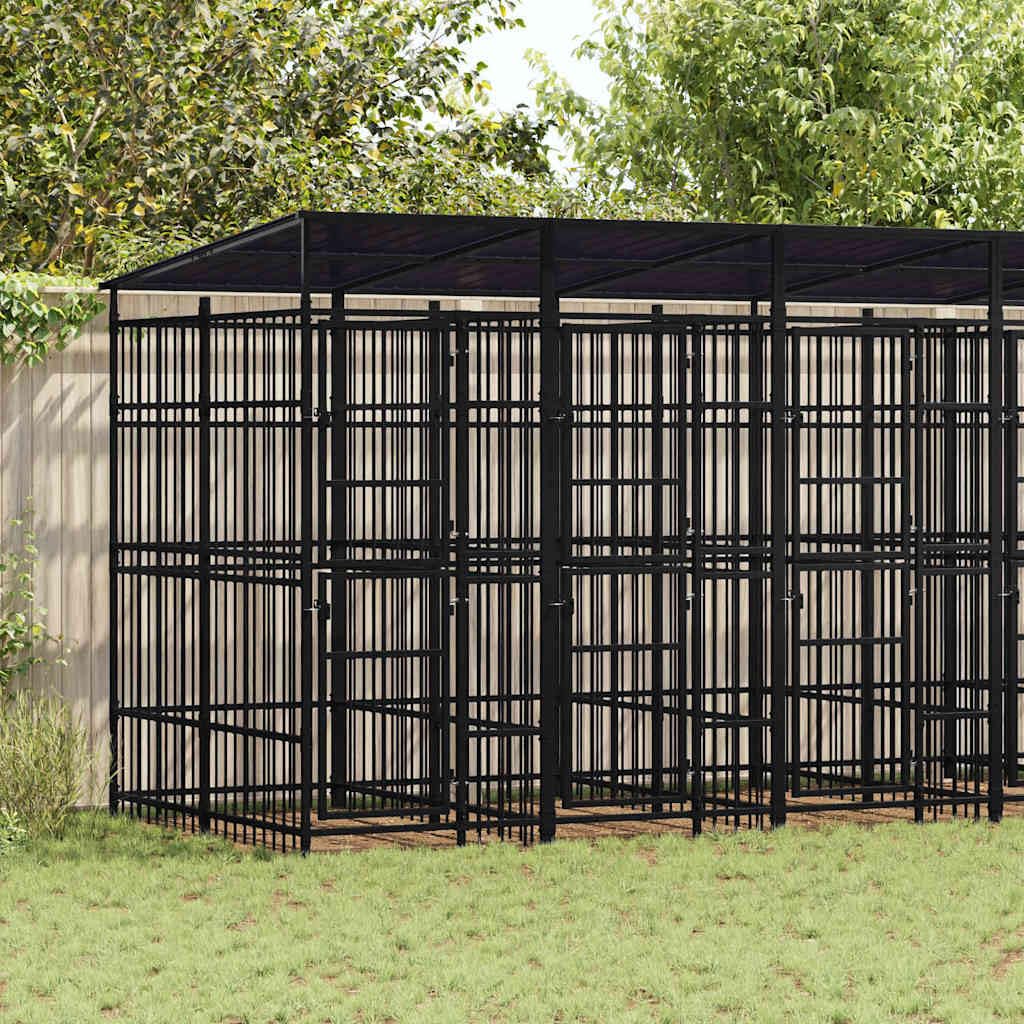 Outdoor Dog Kennel, Steel Exercise Pen & Secure Play Run, Black