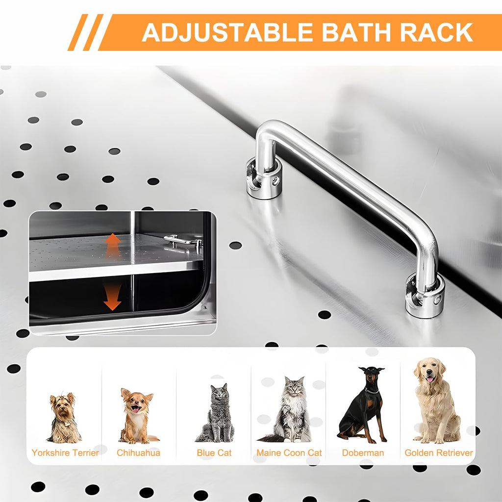 Stainless Steel Dog Washing Station with Anti-Slip Steps, Faucet, and Soap Box – Professional Pet Bathtub for Medium/Small Pets, Ideal for Home, Garage, and Grooming,59IN