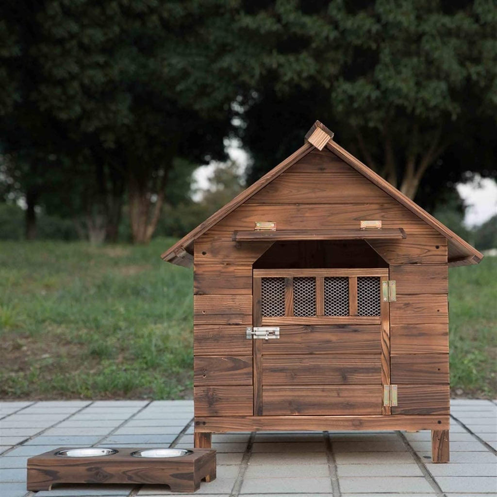 Dog House,Wooden Outdoor with Door Window Pet Log Cabin Kennel,Weather Resistant Waterproof with Door Flap Home Pet Furniture,for Small Medium Large Animals (Size : Small) ()
