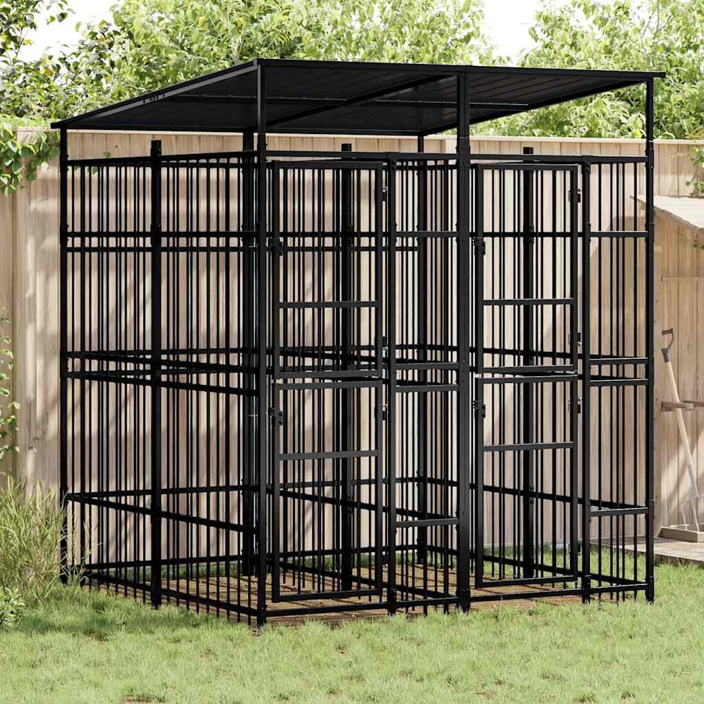 Large Outdoor Dog Kennel, Heavy Duty Powder-Coated Steel Pet Exercise Playpen for Backyard, Weatherproof Metal Dog Run with Secure Locking Gate, 302.4 x 75.6 x 78.7 Inches