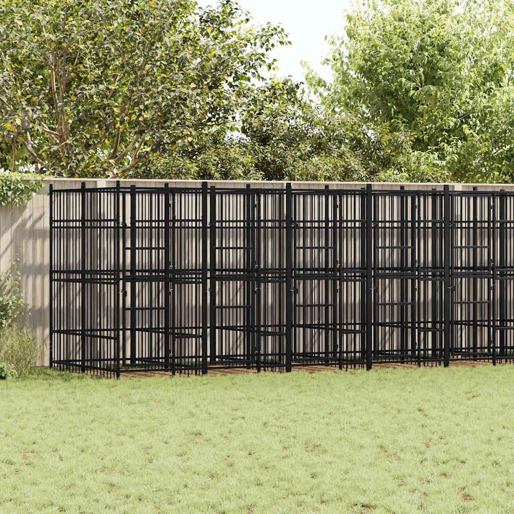Large Outdoor Dog Kennel 302.4x75.6x78.7 Inch Metal Exercise Pen Heavy Duty Enclosure for Pets Secure Walk-in Run for Big Breeds Black