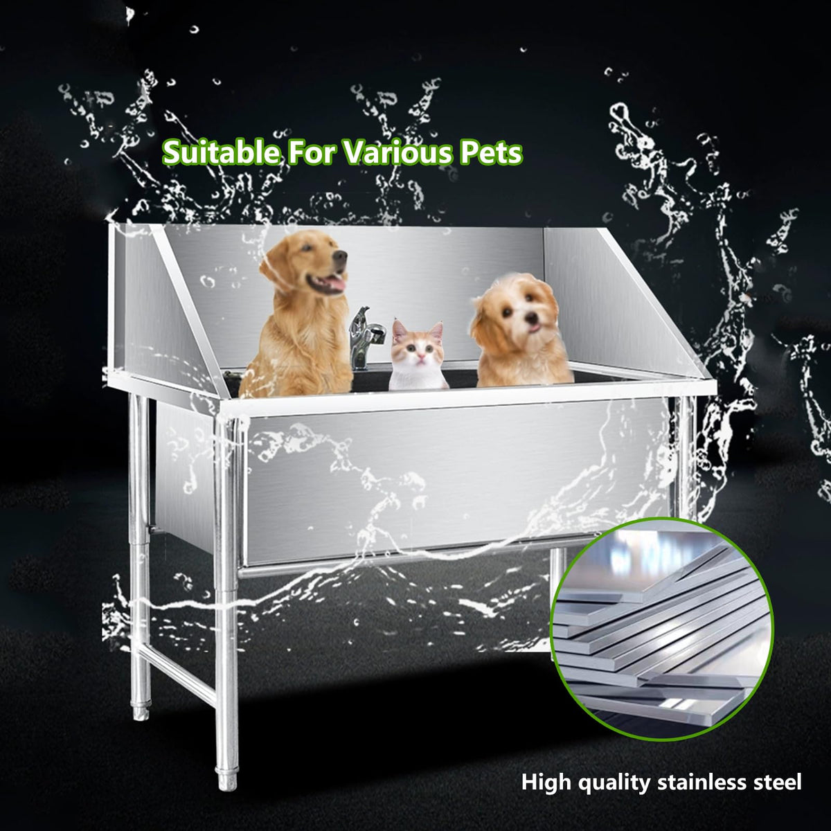 Pet Dog Bathing Station, Dog Grooming Tub, Professional Stainless Steel Dog Washing Station,Pet Dog Bathtub,Dog Pet Bath Pool,Washing Sink for Home,for Small,Me,Depth 17.7in-31in/80cm