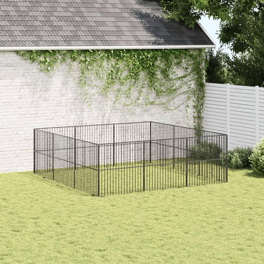 Heavy-Duty 12-Panel Dog Playpen, Galvanized Steel, Black - Outdoor Pet Exercise Enclosure, Portable & Durable for Large Dogs, Secure Yard Space