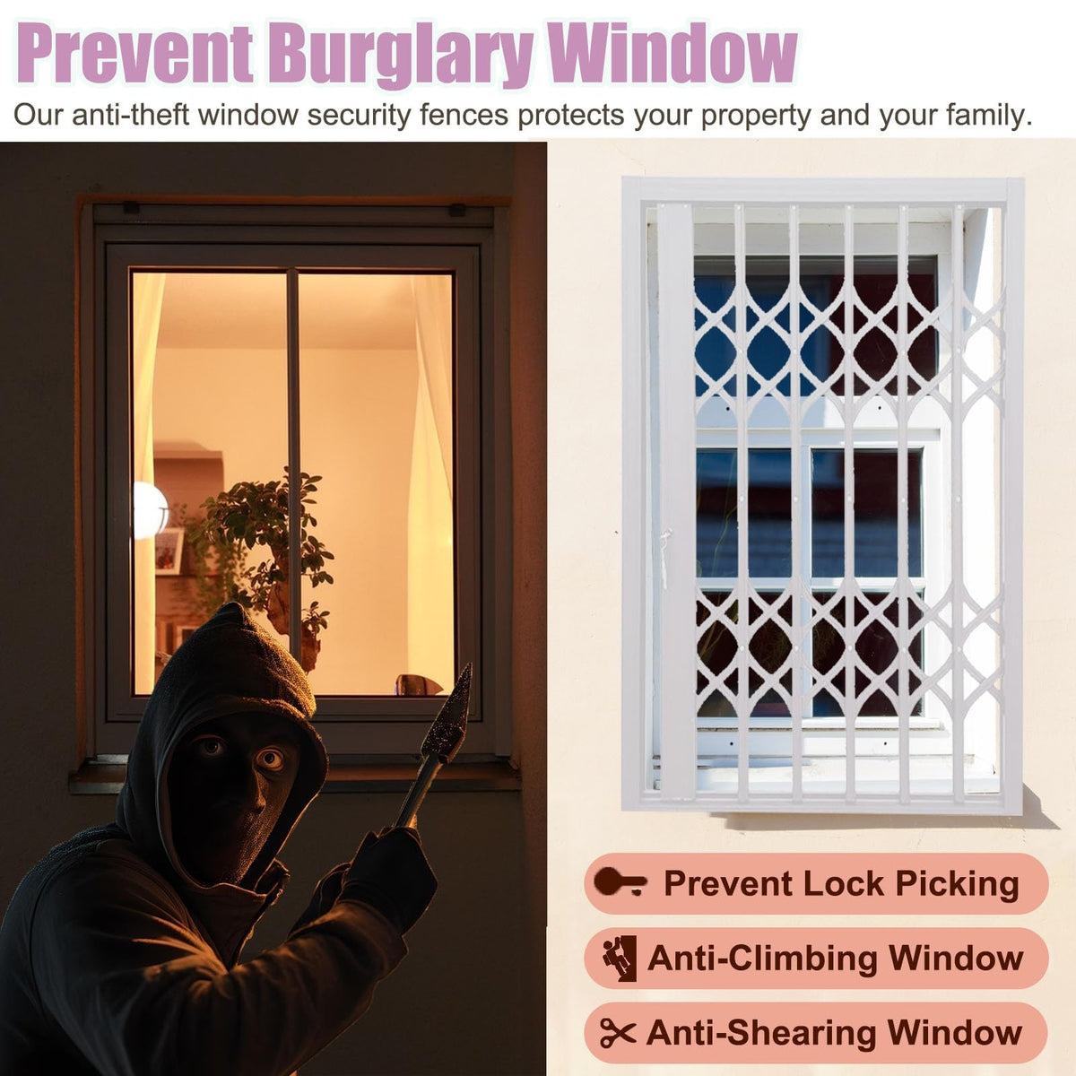 Folding Metal Window Security Bars for Cats & Pets - Outdoor Invisible Sliding Gate & Fence, 31x50inch (79x127cm) - Burglary Prevention & Safety Solution