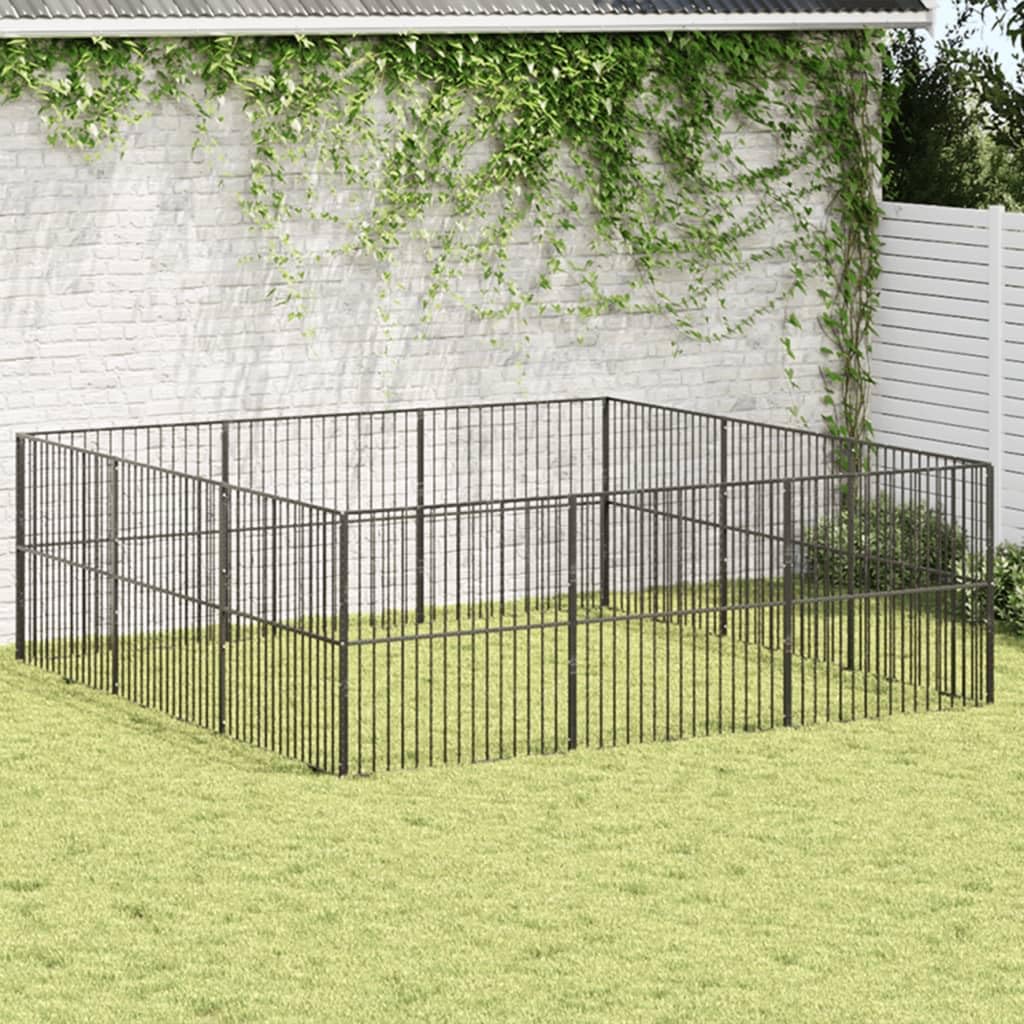 Heavy-Duty 12-Panel Dog Playpen, Galvanized Steel, Black - Outdoor Pet Exercise Enclosure, Portable & Durable for Large Dogs, Secure Yard Space