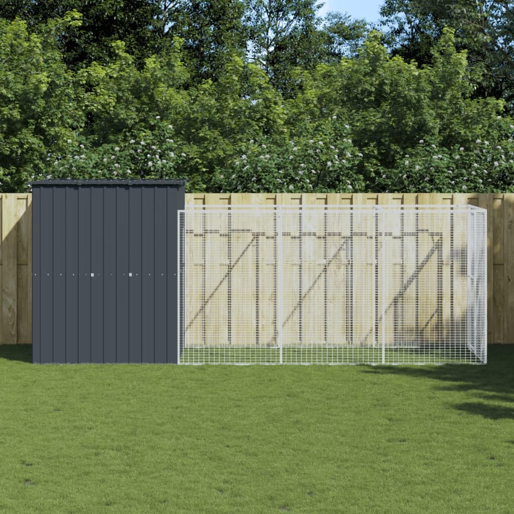 Outdoor Dog House with Extended Run 65"x179.1"x71.3" Steel