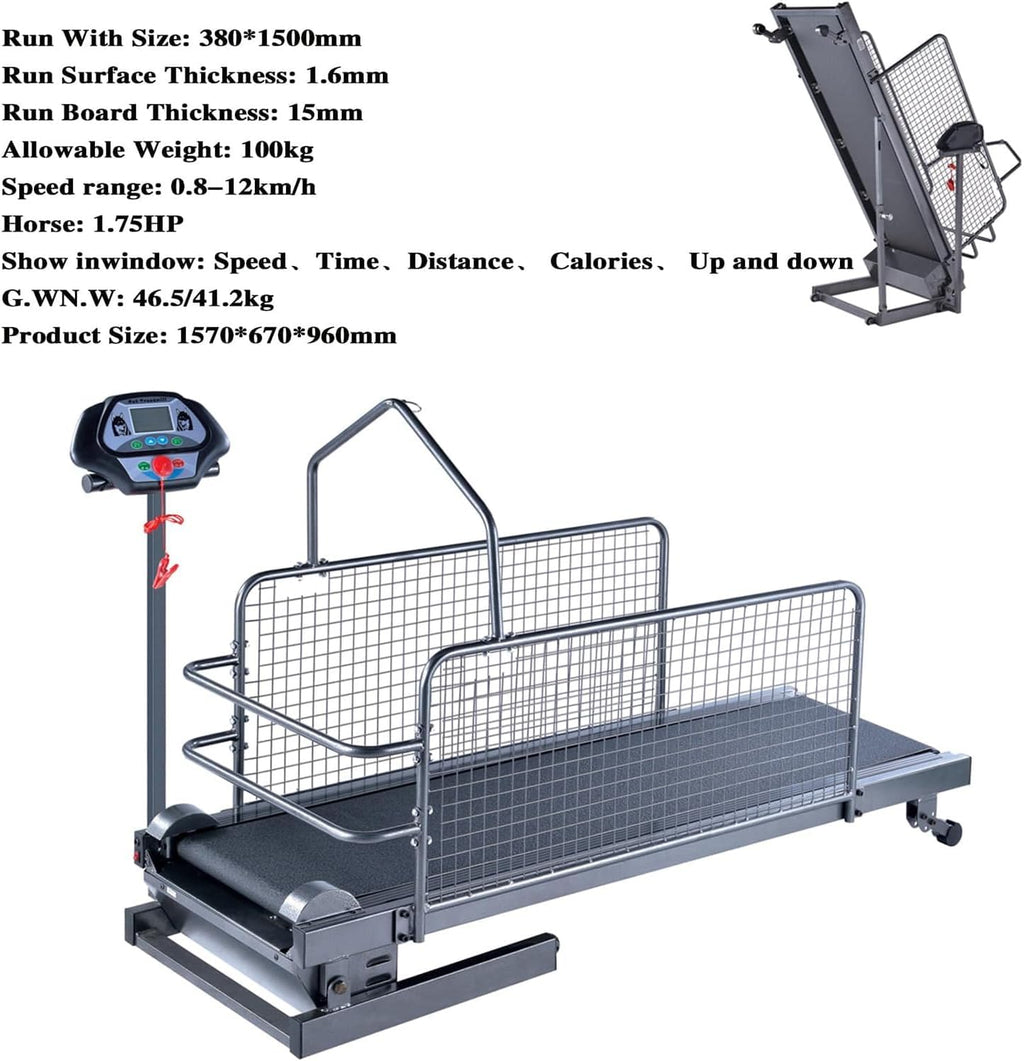 Dog Treadmill for Large Medium Dogs, Pet Running Machine with LCD Display, Supports Up to 220LBS, Adjustable Speed 0.8-12KM/H, Safety Lock and Fence, Easy to Assemble with Wheels