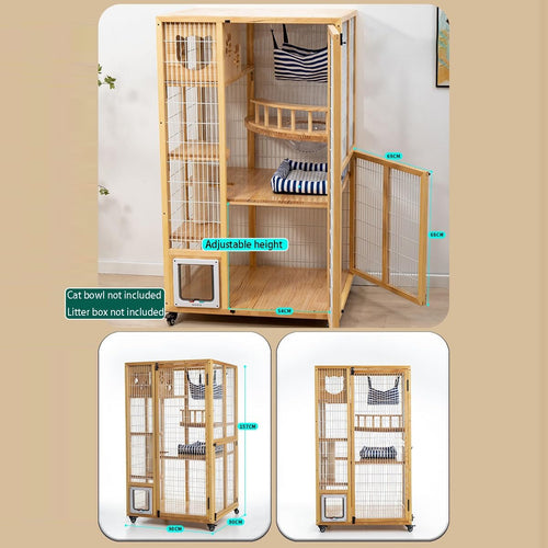 AEYSD-456 Cat House Cat Villa Wood Cat Cage Extra Large Pet Home Cage Indoor Three Floors and Four Floors Free Space