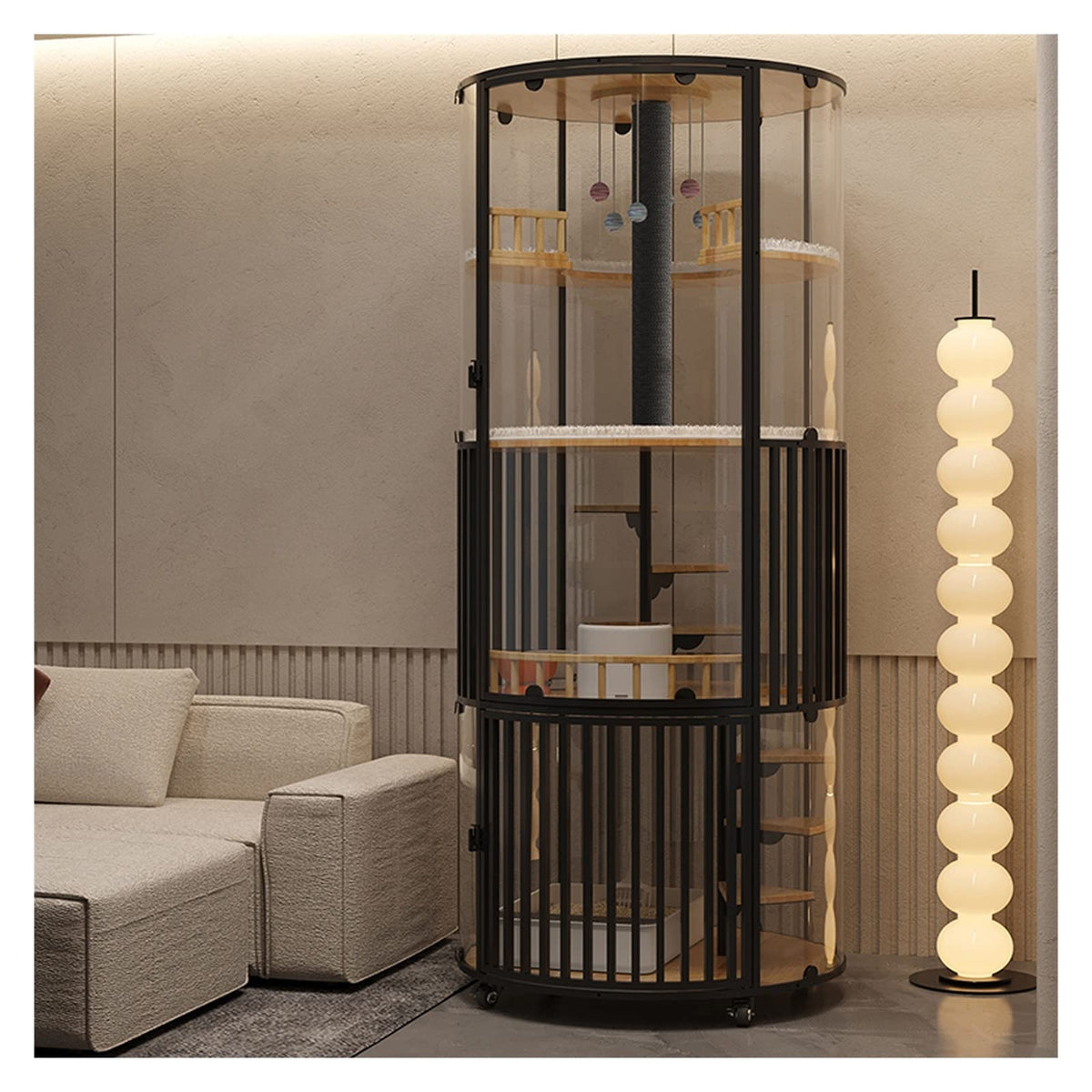 Pet House Villa Panoramic Cat Villa 360° Cage Glass Cabinet Litter with Toilet Wood House for Home Use