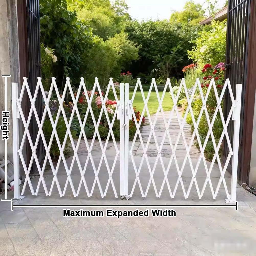 Expandable Security Gate - Heavy Duty 360° Rolling Barricade, Flexible Galvanized Steel Folding Garden Door with Handle, Ground Fixed, H: 1.5m x L: 4m - Ideal for Security Barriers