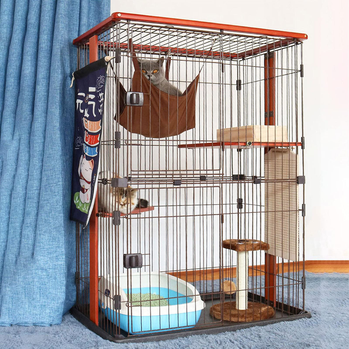 Cat Cage - 3-Tier Cat Condo Indoor Cat Playpen Kitten Ferret Chinchilla Cage for Kitten Guinea Pig Ideal for 1-4 Cat 1x Hammock (28.0 x 22.4 x 34.3 inches (71 x 57 x 87 cm)