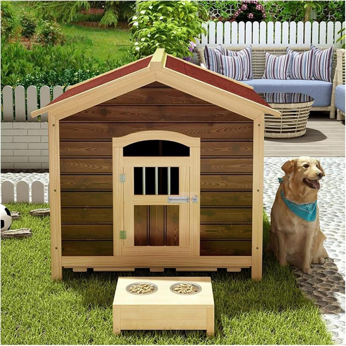 Wooden House Outdoor Cartoon Pet Cage Indoor Pet Supplies Small and Medium-Sized Storage Box Gift Pet House(Large)