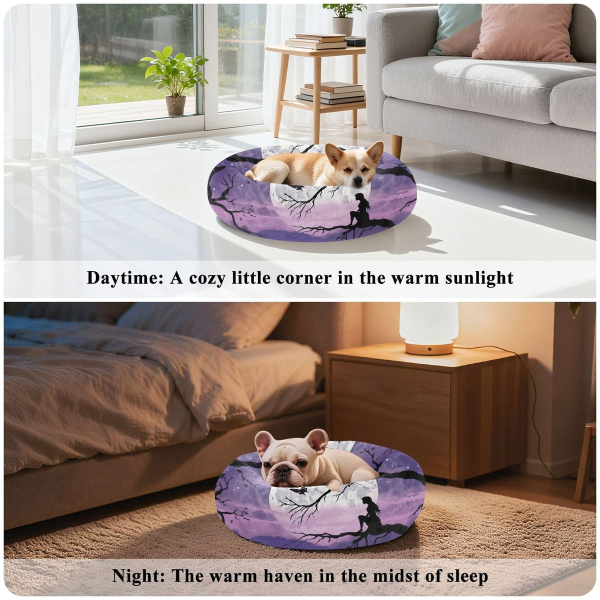 Donut Dog Bed for Small Dogs & Cats - Fairy of The Moon Calming Anti-Anxiety Pet Bed with Non-Slip Base, Removable & Machine Washable, 18"
