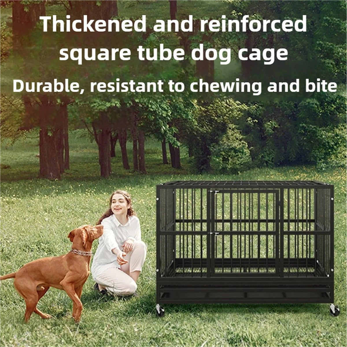 Iron Large Dog Cage Outside Thickened Square Tube Dogs Cage Kennel Outdoors House with Wheels Pet Supplies