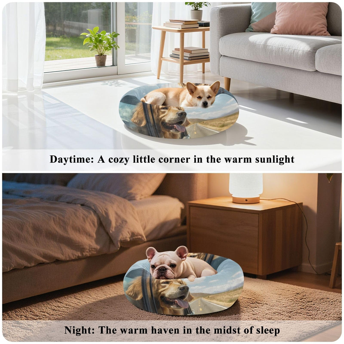 Donut Dog Bed for Small Dogs & Cats - Golden Retriever Calming Anti-Anxiety Pet Bed with Non-Slip Base, Removable & Machine Washable, 15"