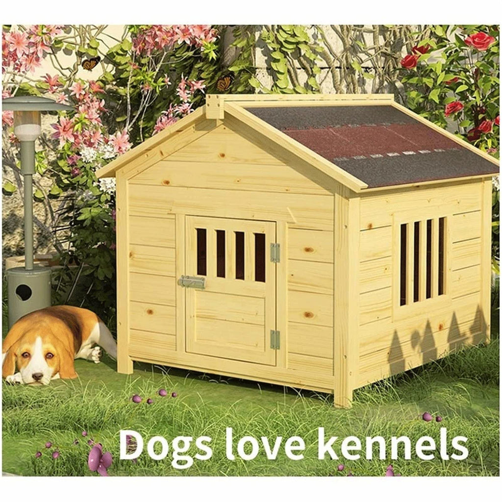 Dog House,Wooden Outdoor Pet Log Cabin Kennel,Weather Resistant Waterproof with Door Flap Drawable Base Plate Home Pet Furniture,for Small Medium Large Animals (Size : Small) ()