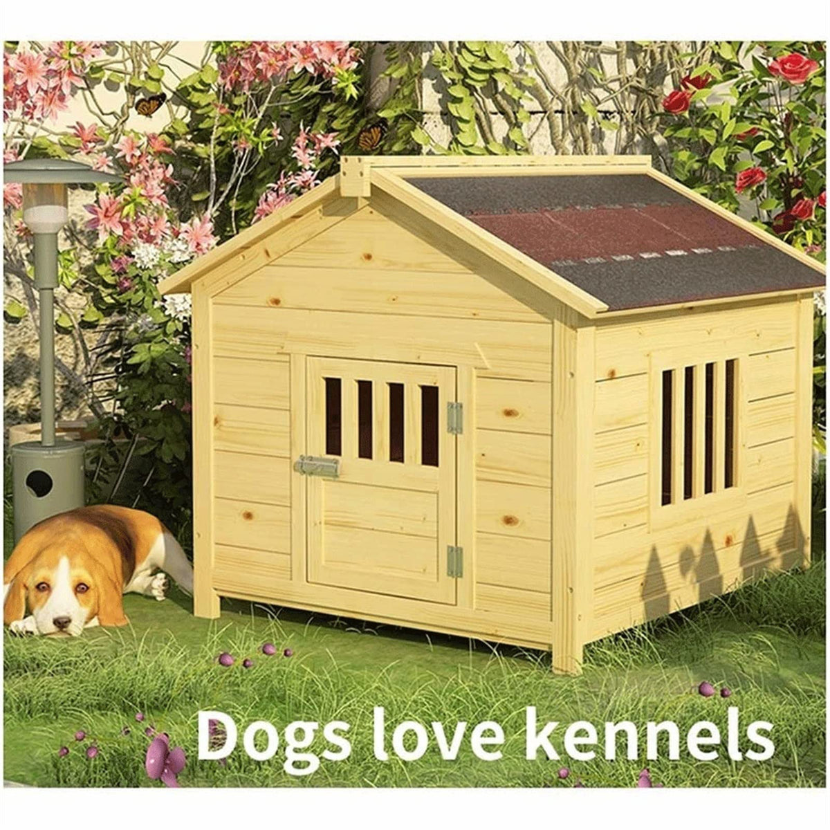 Dog House,Wooden Outdoor Pet Log Cabin Kennel,Weather Resistant Waterproof with Door Flap Drawable Base Plate Home Pet Furniture,for Small Medium Large Animals (Size : Small) ()