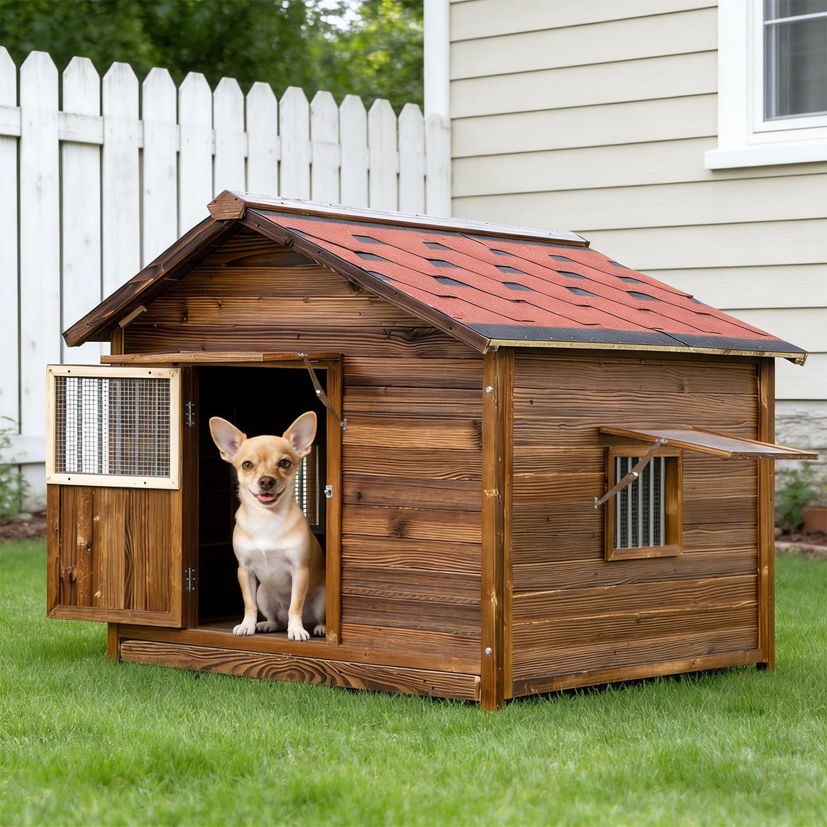 Extra Large Outdoor Dog House - Casa para Perros with Double Asphalt Shingle Roof, Removable Floor & Adjustable Windows for Easy Cleaning, Ideal for Medium to Large Breeds,8XL