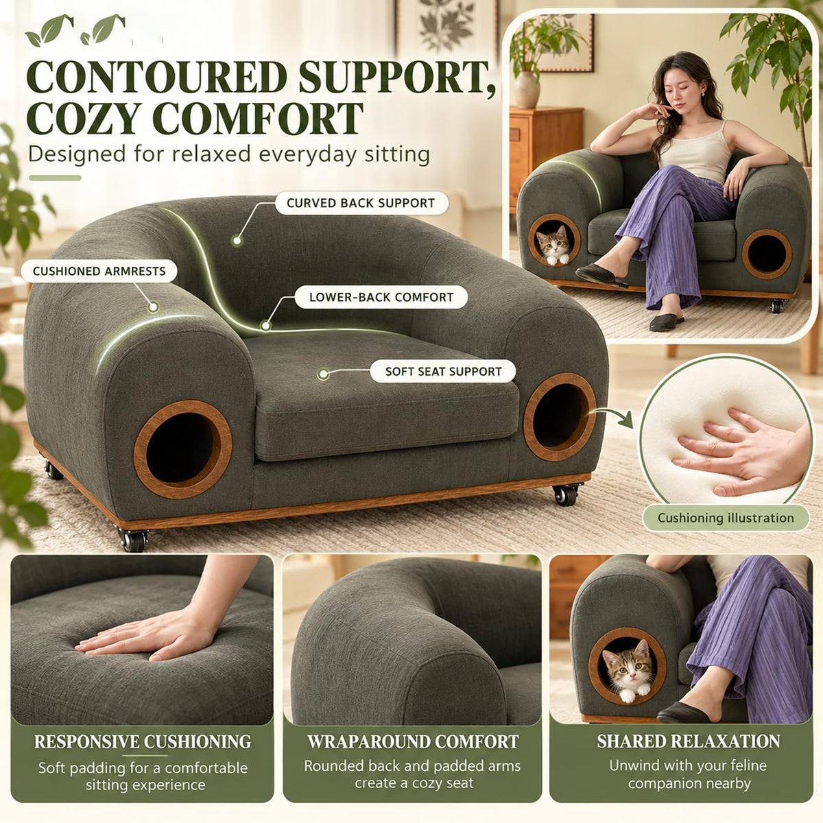 Shared Sofa For Humans And Pets, Cat Passageways On Both Sides