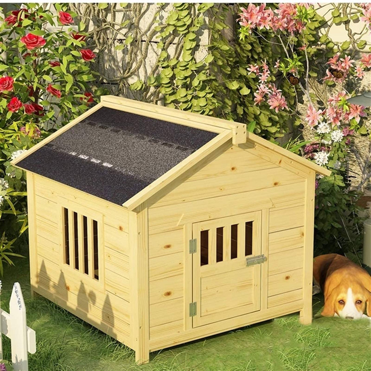 Dog House,Wooden Outdoor Pet Log Cabin Kennel,Weather Resistant Waterproof with Door Flap Drawable Base Plate Home Pet Furniture,for Small Medium Large Animals (Size : Small) ()