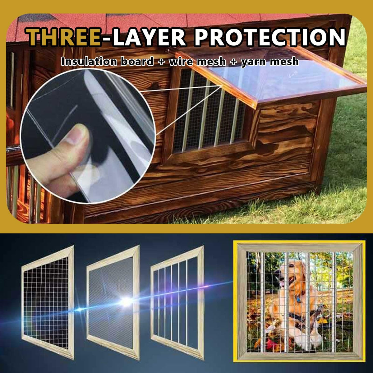 Dog Crate Dog House Drop Cages for Dogs Made of Solid Wood Extended Eaves Weatherproof with Window and Lockable Door Retractable Floor Extra-Large Pet House(140 * 170 * 148cm)