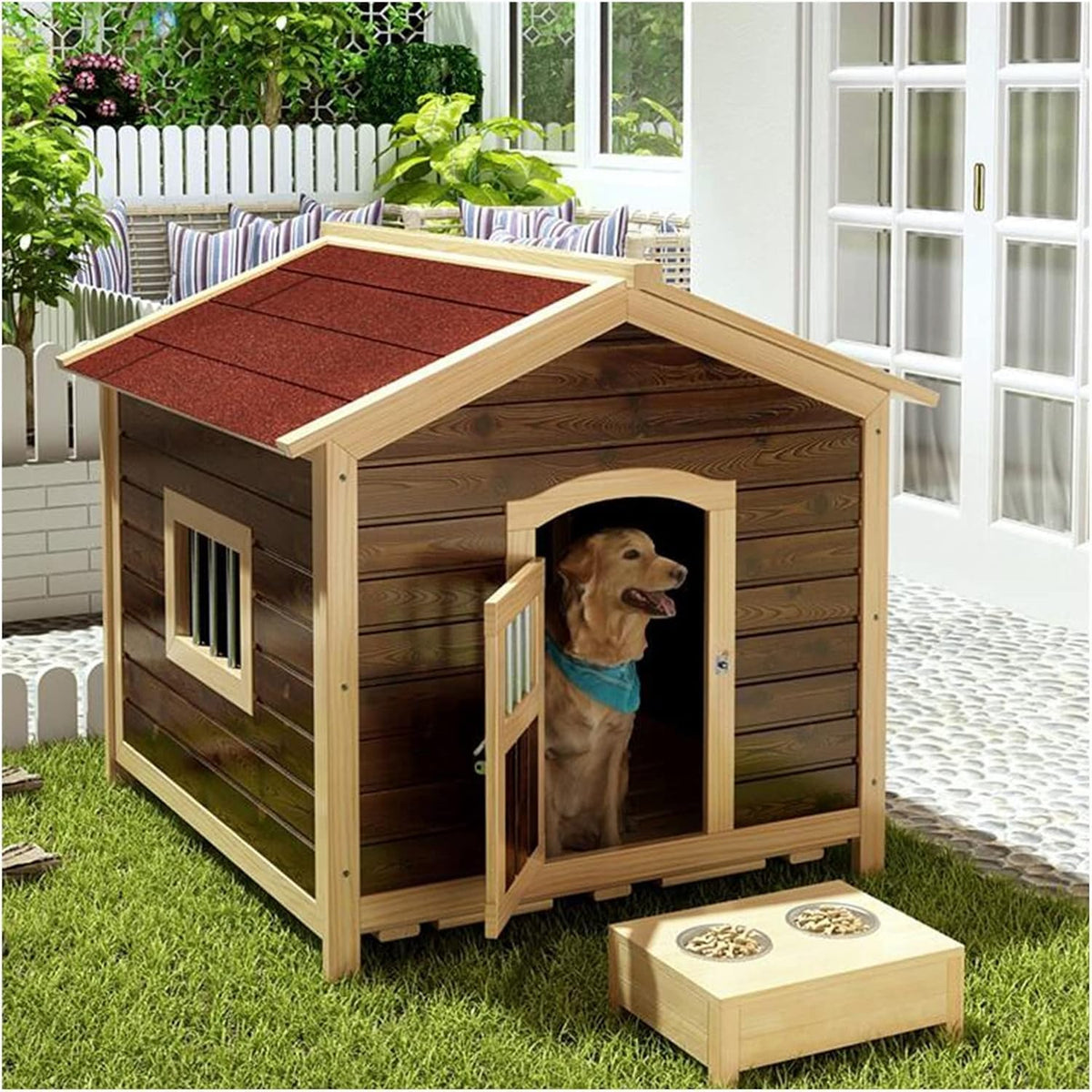 Wooden House Outdoor Cartoon Pet Cage Indoor Pet Supplies Small and Medium-Sized Storage Box Gift Pet House(Large)