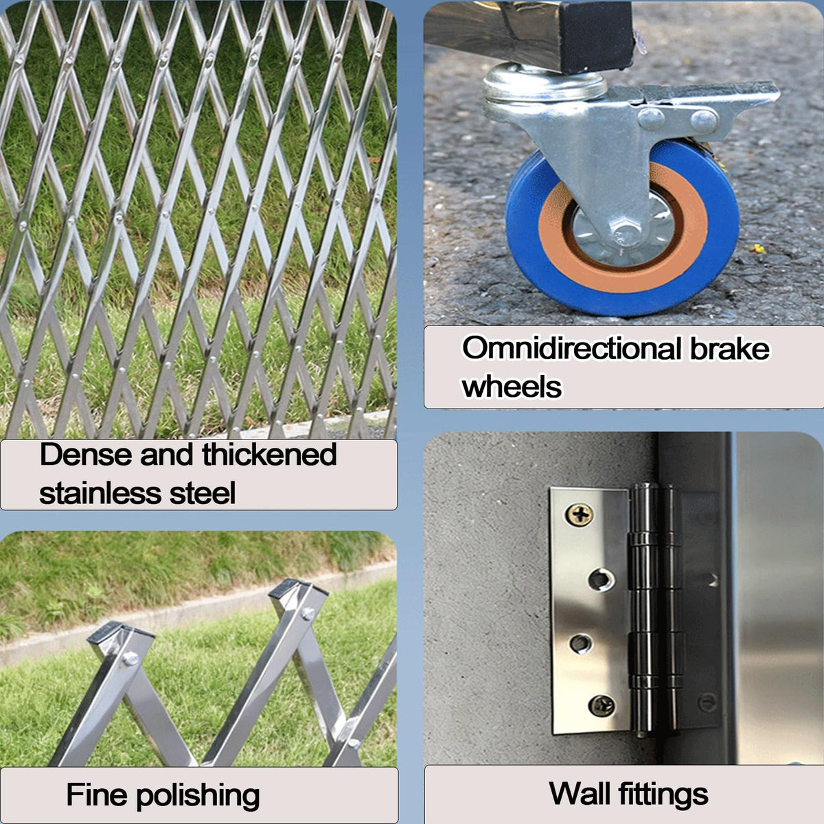Mobile Stainless Steel Expandable Barrier with Reflective Stripes - Durable Safety Fence for Playgrounds, Parks, Garages - Portable and Easy to Set Up (Blue, 1.2x4.5m)