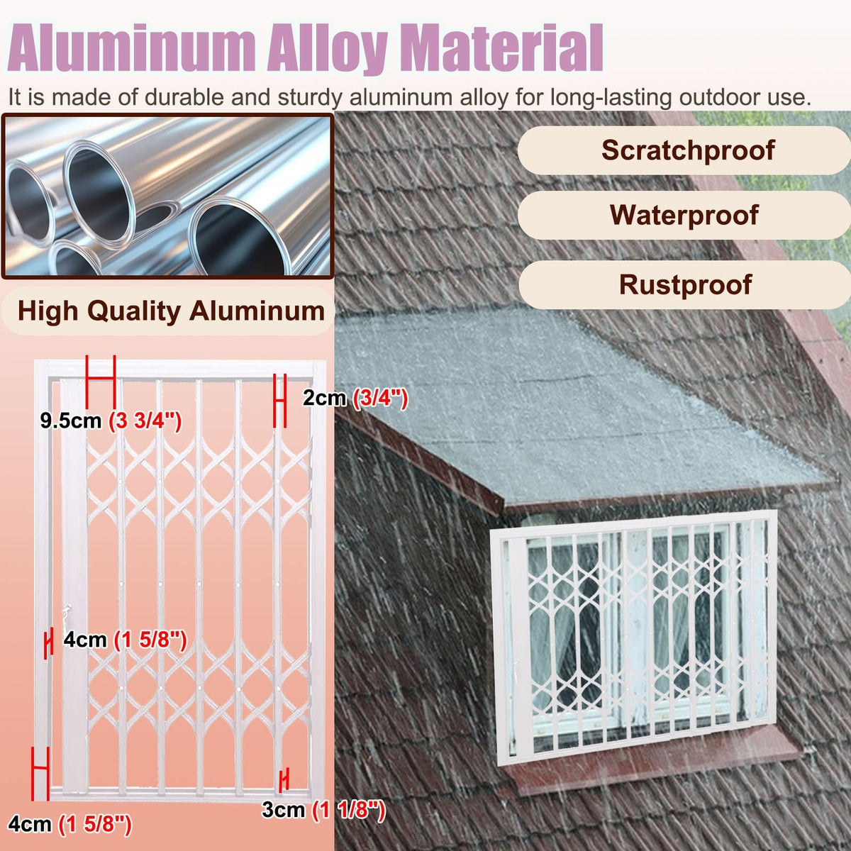 Folding Metal Window Security Bars for Cats & Pets - Outdoor Invisible Sliding Gate & Fence, 31x50inch (79x127cm) - Burglary Prevention & Safety Solution