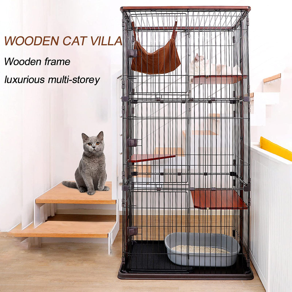 Cat Cage - 3-Tier Cat Condo Indoor Cat Playpen Kitten Ferret Chinchilla Cage for Kitten Guinea Pig Ideal for 1-4 Cat 1x Hammock (28.0 x 22.4 x 34.3 inches (71 x 57 x 87 cm)