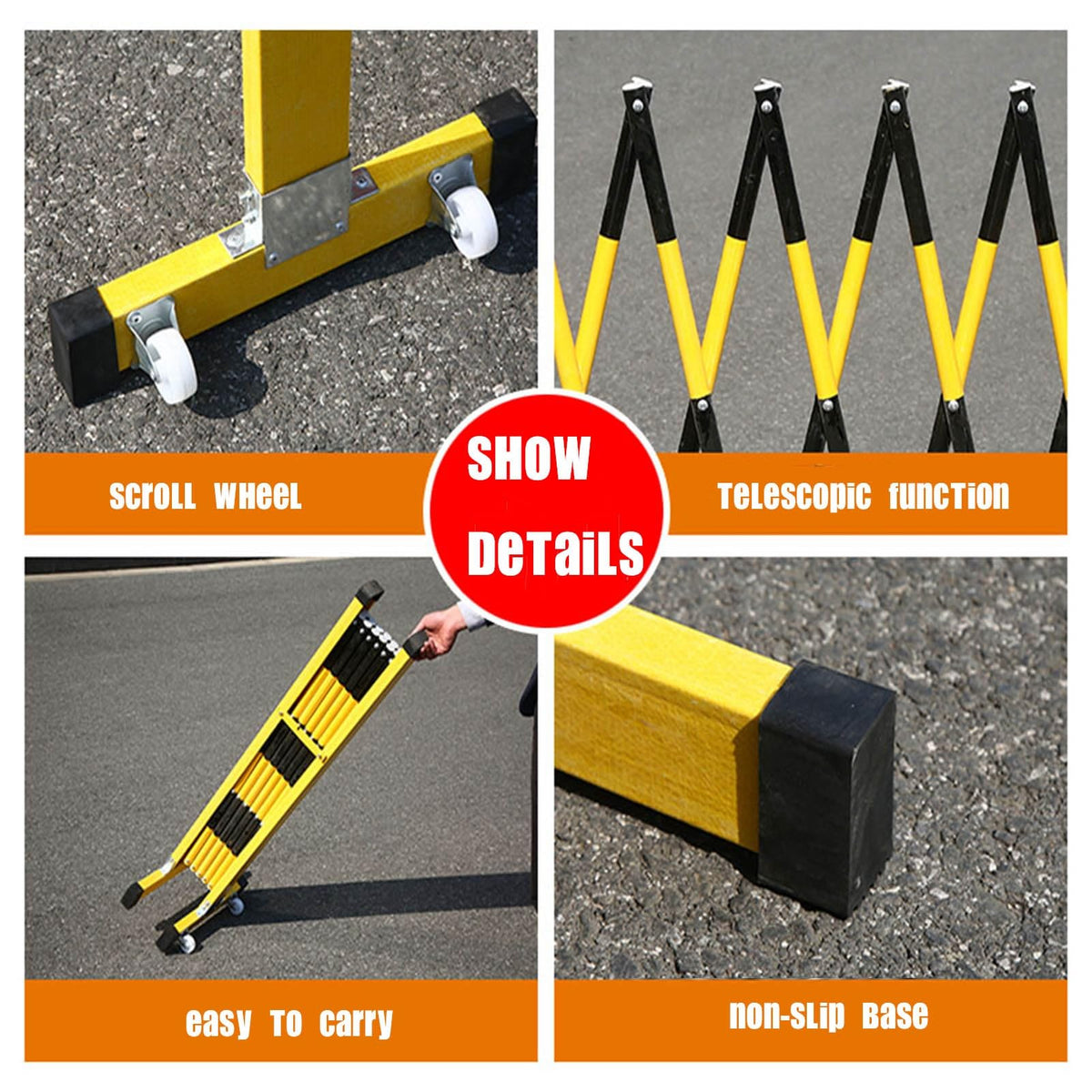Barriers, Industrial Expandable Metal Barricade with Casters Adjustable Traffic Fence/Safety Fence Pet Fence Door Adjustable Suitable for Outdoor Road Garage,H120CM+L250cm/8.2ft