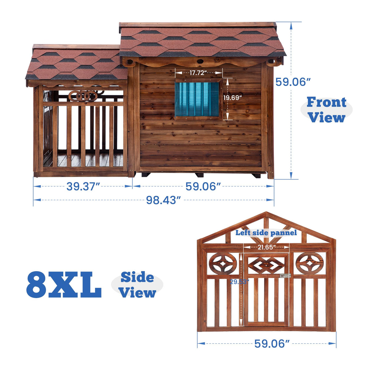 Extra Large Outdoor Dog House - Casa para Perros with Double Asphalt Shingle Roof, Removable Floor & Adjustable Windows for Easy Cleaning, Ideal for Medium to Large Breeds,8XL