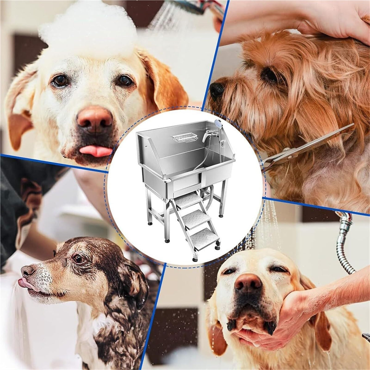 Professional Dog Grooming Bathtub Station,Stainless Steel Dog Washing Station, for Large, Medium & Small Pets(Right Door) (Left Door)