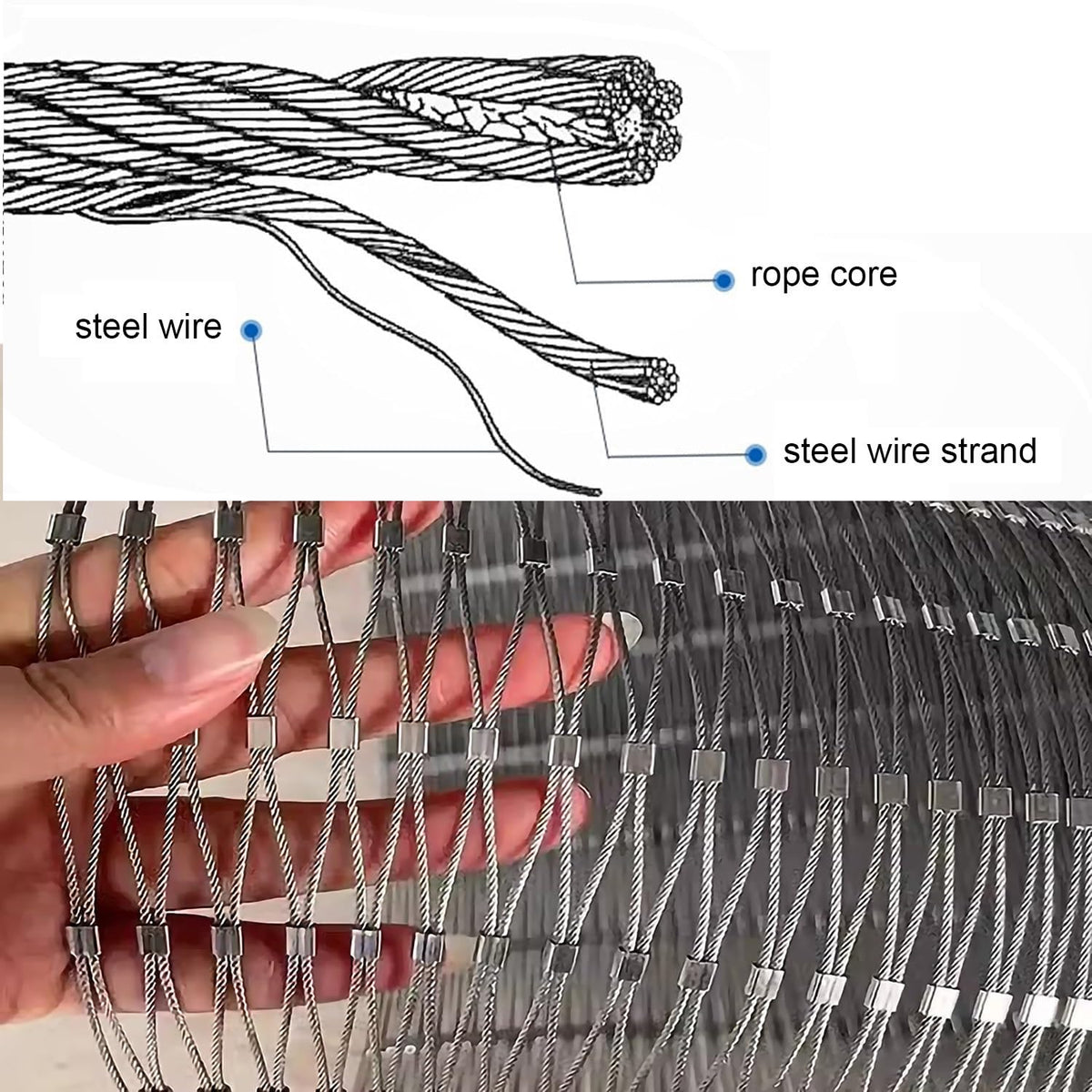 Durable Flexible Stainless Steel Wire Mesh Safety Net for Balcony Pet Fence – Versatile Indoor & Outdoor Protection, Weather-Resistant, Ideal for Gardens and Pets
