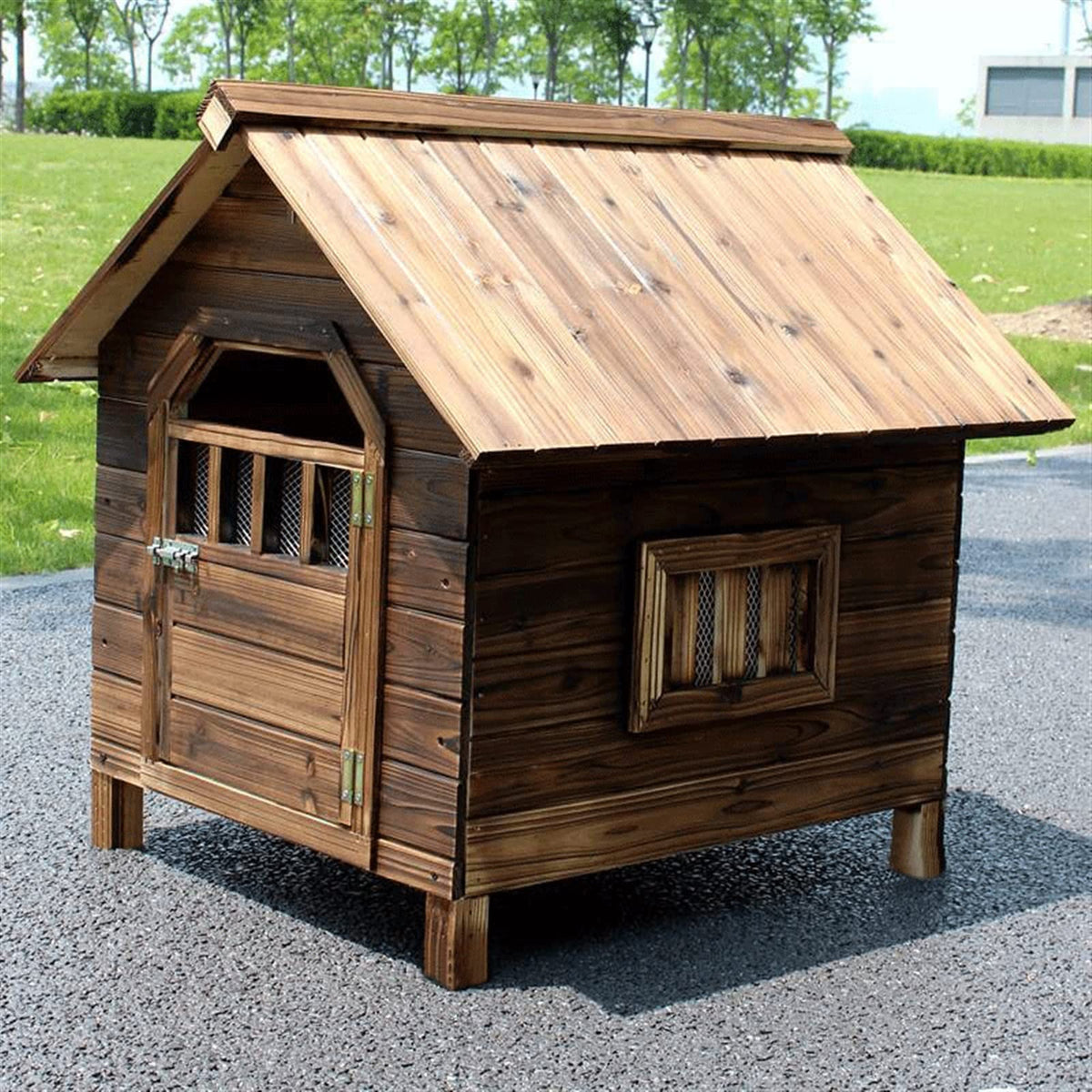 Dog House,Carbonized Wooden Outdoor with Door Window Pet Log Cabin Kennel,Weather Resistant Waterproof Home Pet Furniture,for Small Medium Large Animals (Size : X-Large) ()