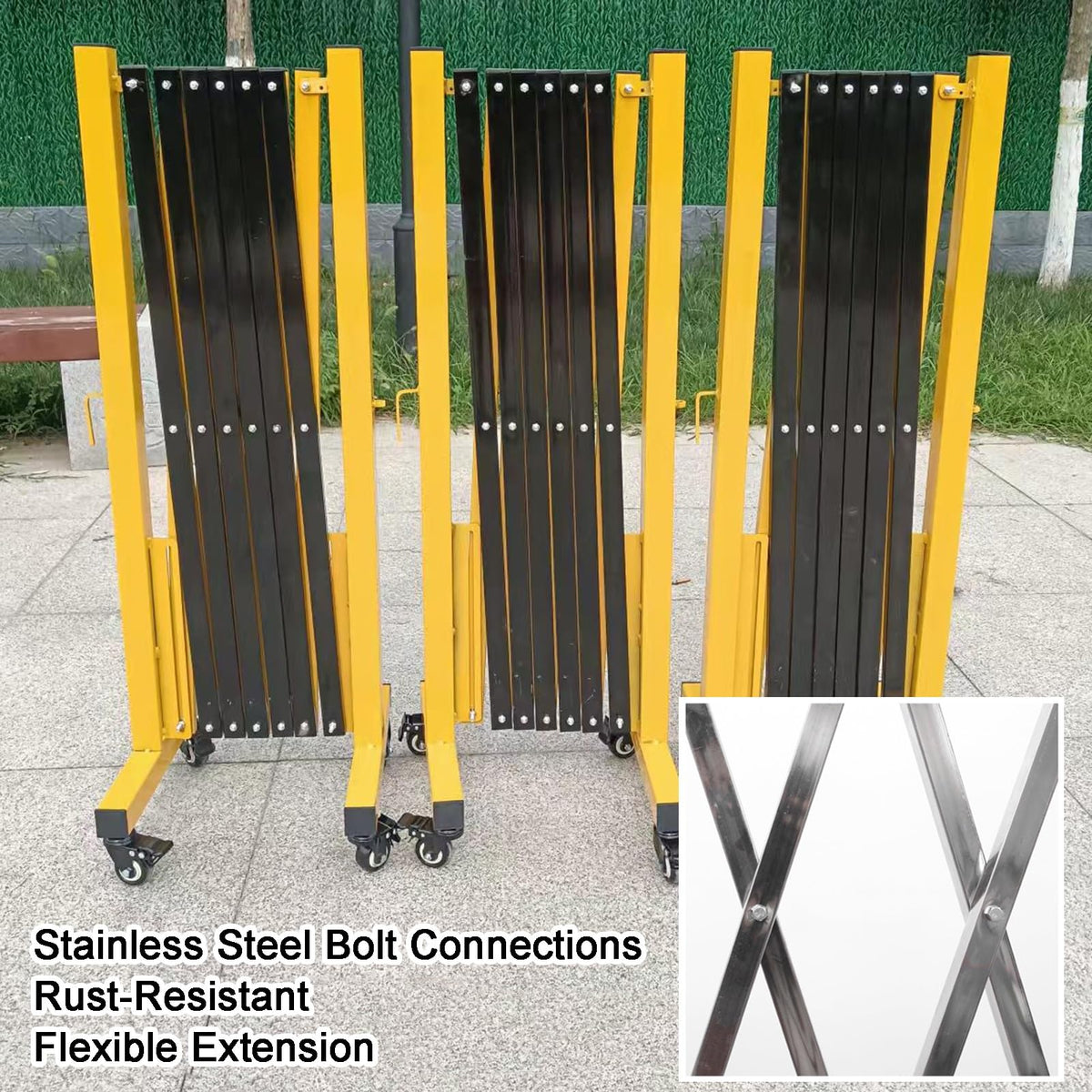 Expandable Folding Security Gate - Outdoor Retractable Scissor Door for Schools Portable Traffic Control Barrier with Wheels (31.5"x236.2") - Durable Easy to Use Connectable Design