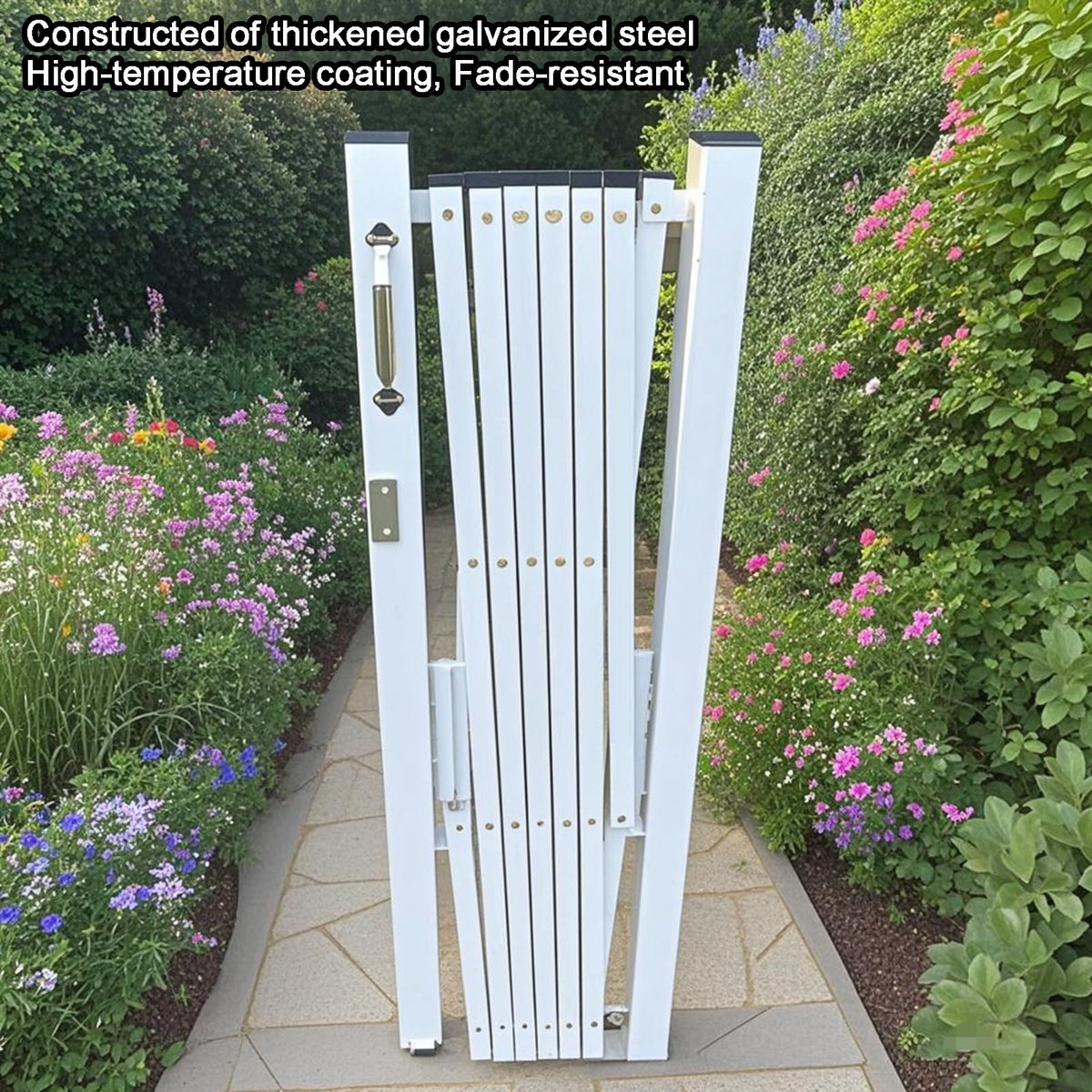 Expandable Metal Safe Gate with Wheels, Adjustable le Ga BER, Foldable Road Closure Fence (39.4 x 98.4 inches), Easy Installat, Flexible Design for Home & Pets