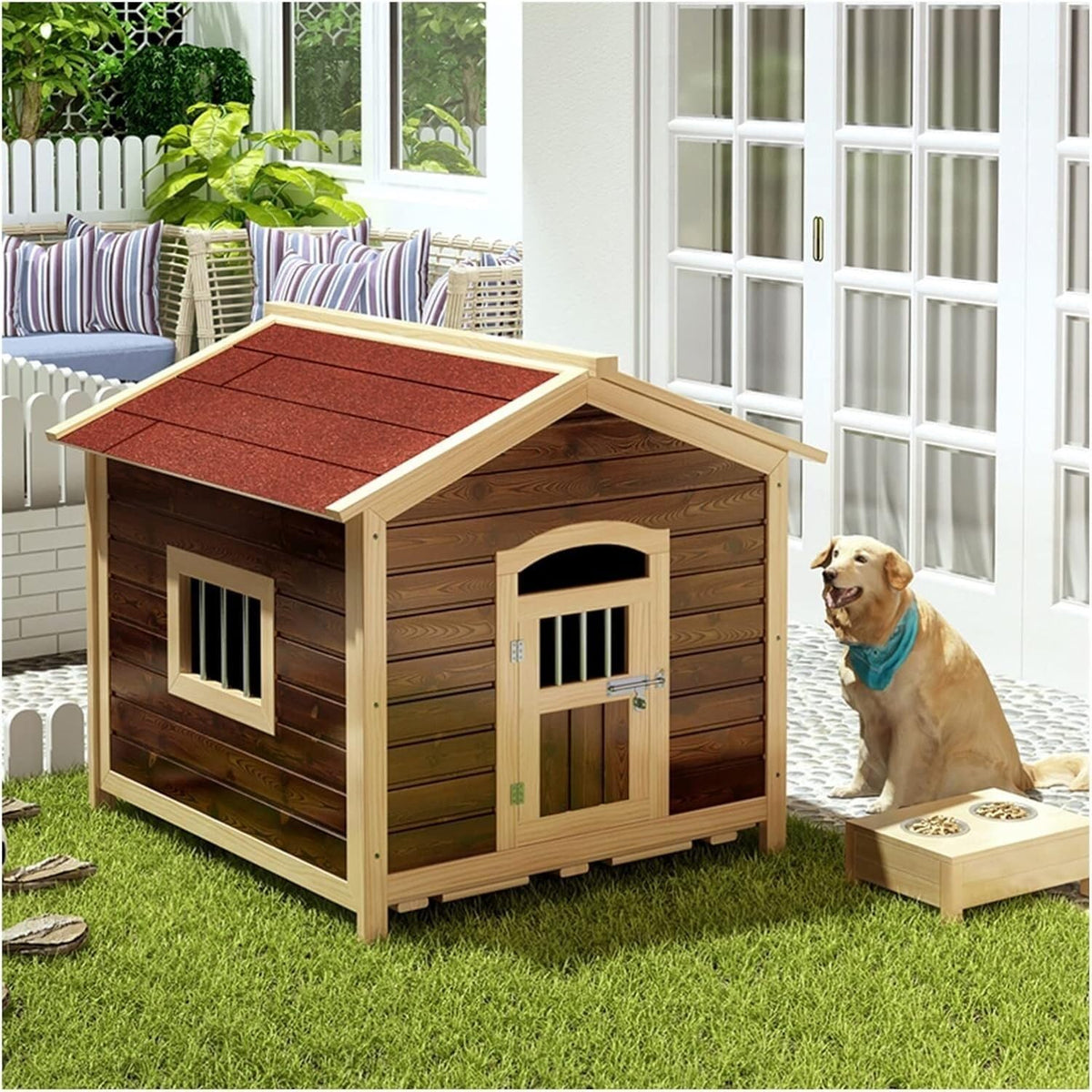Wooden House Outdoor Cartoon Pet Cage Indoor Pet Supplies Small and Medium-Sized Storage Box Gift Pet House(Large)
