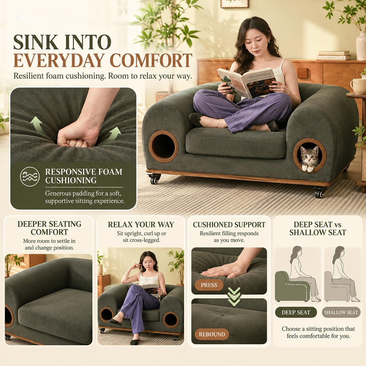 Shared Sofa For Humans And Pets, Cat Passageways On Both Sides