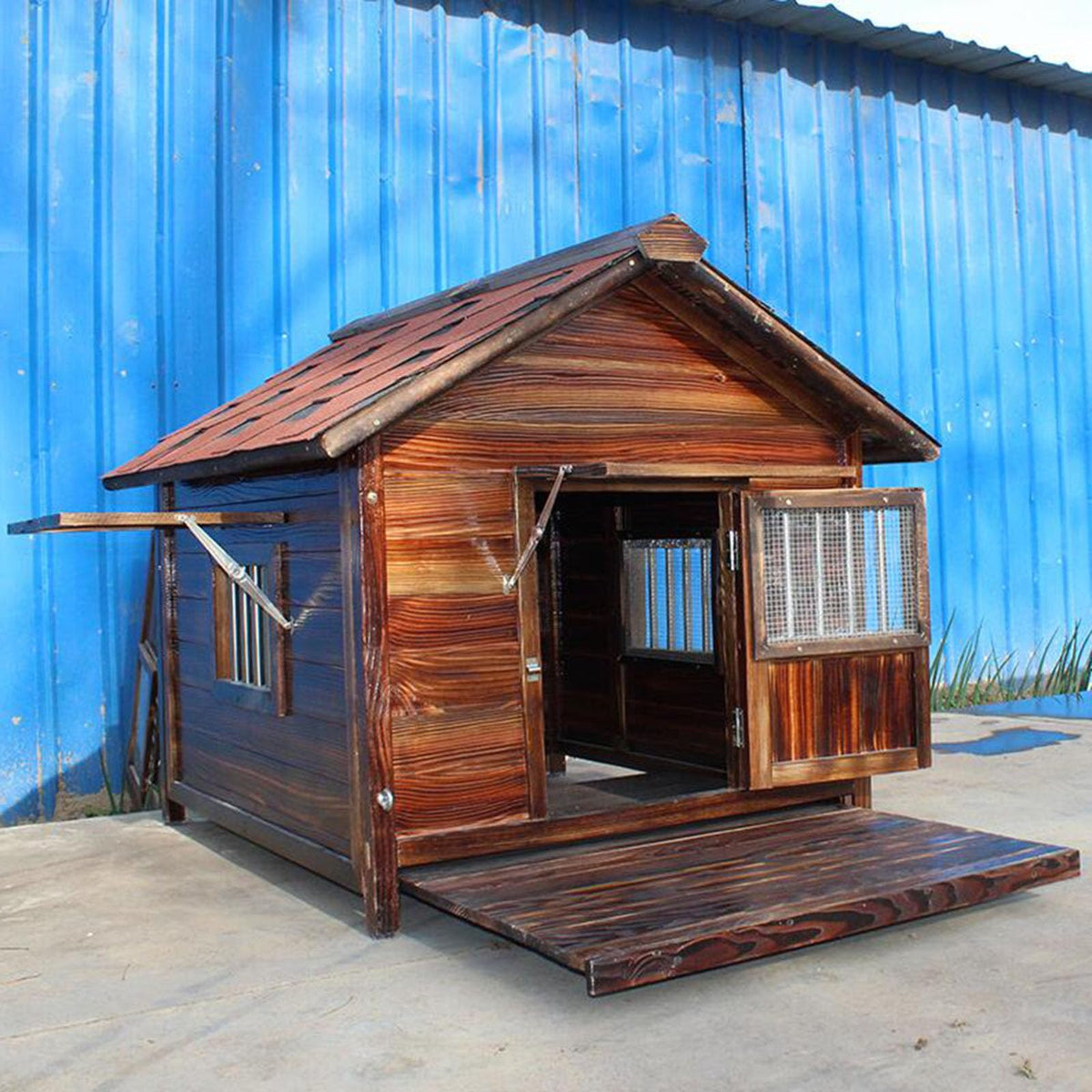 Wooden Dog Kennel, Pet Luxury Dog House, Log Cabin Dog House, Dog Kennel Indoor Outdoor, Dog Cage for Small, Medium, Large Dogs,4XL