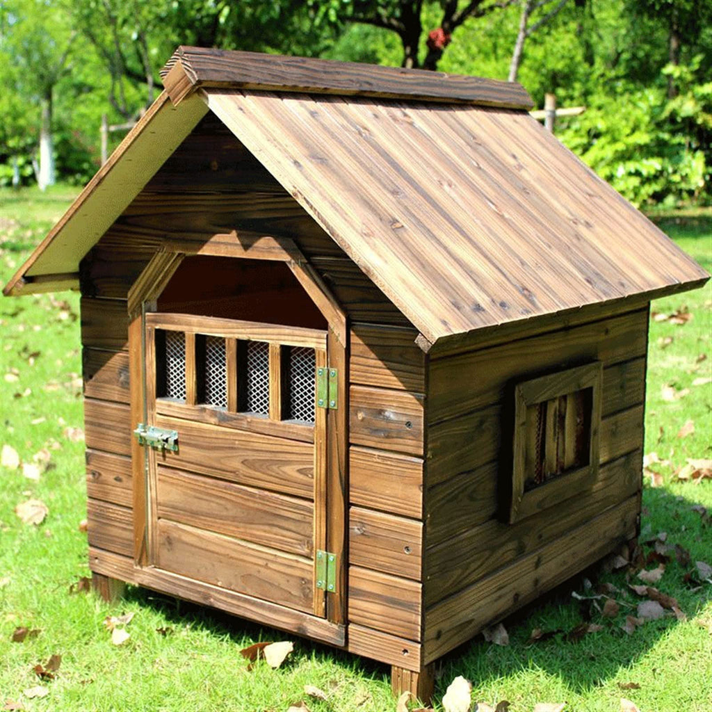 Dog House,Carbonized Wooden Outdoor with Door Window Pet Log Cabin Kennel,Weather Resistant Waterproof Home Pet Furniture,for Small Medium Large Animals (Size : X-Large) ()